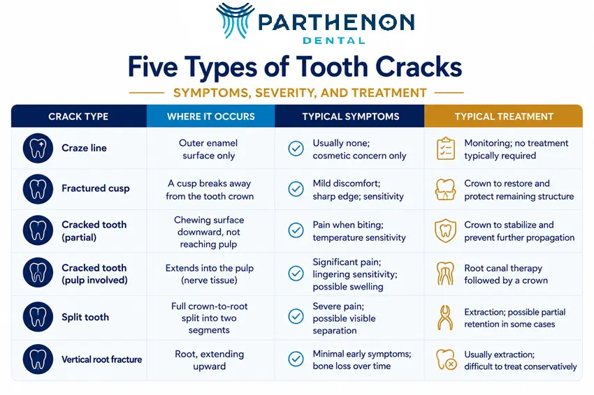 An infographic table on the different types of tooth cracks